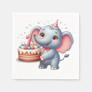 Serviette En Papier Éléphant Mignon 7ème Anniversaire