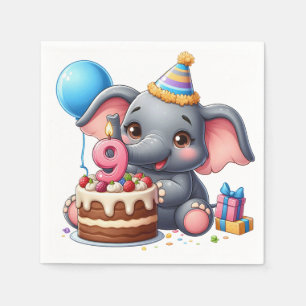 Serviette En Papier Éléphant Mignon 9ème Anniversaire
