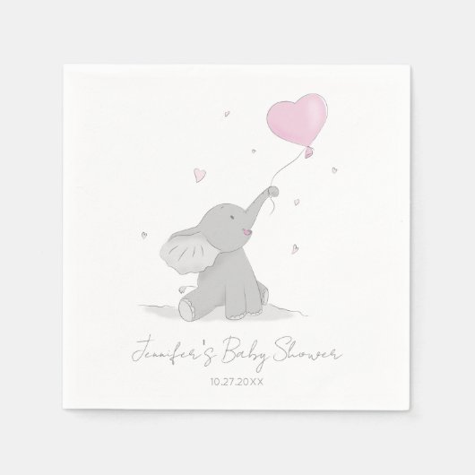 Serviette En Papier Eléphant mignon avec Baby shower à ballon (Devant)