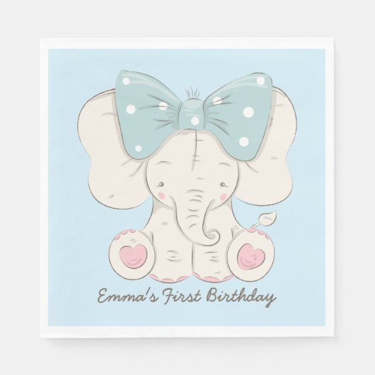 Serviette En Papier Eléphant mignon avec un cou. (Devant)