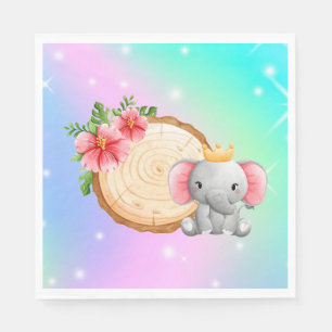 Serviette En Papier Eléphant mignon bébé portant une couronne d'annive
