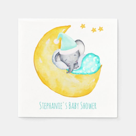 Serviette En Papier Eléphant mignon bébé sur le Baby shower de la lune (Devant)