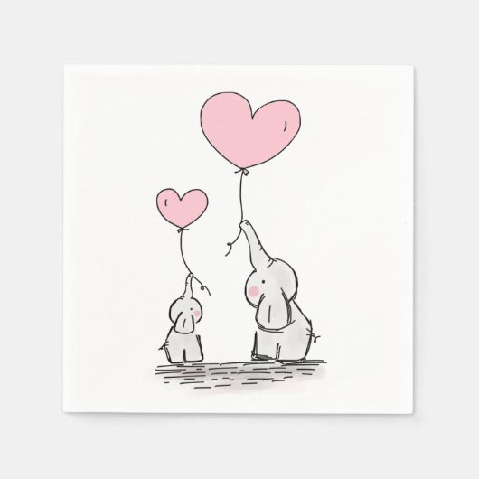 Serviette En Papier Eléphant mignon Coeur rose Ballons Baby shower fil (Devant)