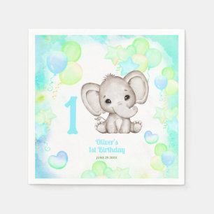 Serviette En Papier Éléphant Mignon Été Anniversaire Coloré Garçon 1 a