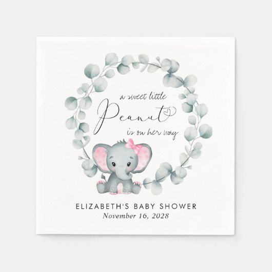 Serviette En Papier Eléphant mignon Eucalyptus Baby Girl Douche (Devant)