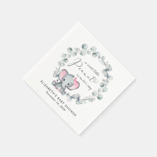 Serviette En Papier Eléphant mignon Eucalyptus Baby Girl Douche (Coin)