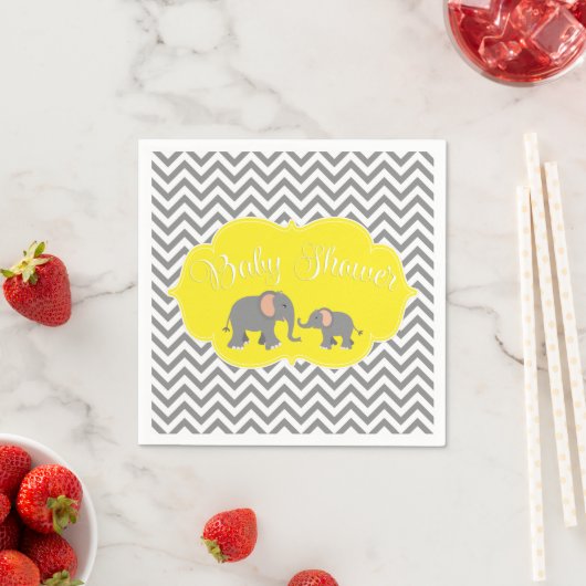Serviette En Papier Eléphant moderne Chevron Baby shower gris jaune (En situation)