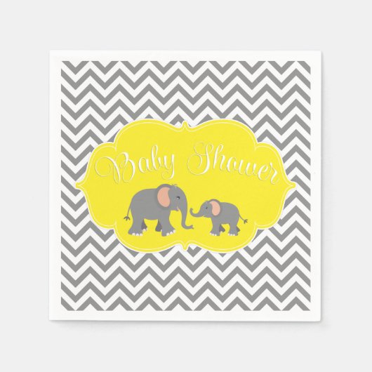 Serviette En Papier Eléphant moderne Chevron Baby shower gris jaune (Devant)