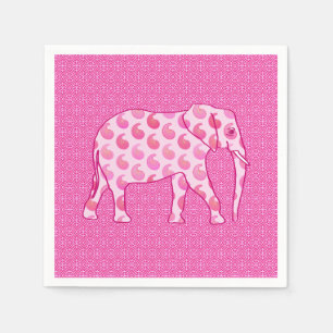 Serviette En Papier Éléphant paisley - rose glacé et fuchsia