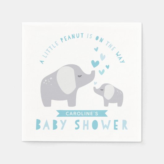 Serviette En Papier Eléphant Petit Arachide | BABY SHOWER | Bleu (Devant)