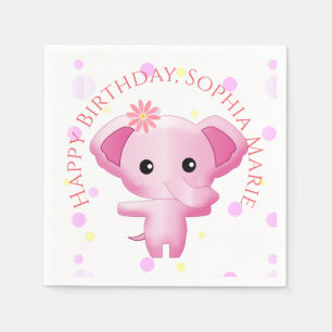 Serviette En Papier Eléphant petite fille rose