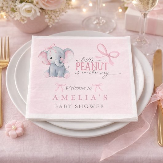 Serviette En Papier Elephant Pink Bow Baby Girl Shower