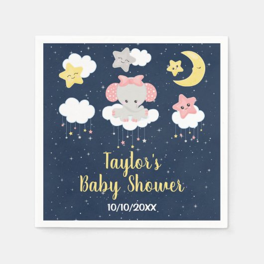 Serviette En Papier Elephant rose et Baby shower de marine (Devant)