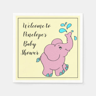 Serviette En Papier Eléphant rose mignon avec votre nom Baby shower
