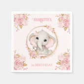 Serviette En Papier Eléphant Rose Rose Floral 1er Anniversaire Napkins (Devant)