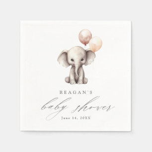 Serviette En Papier Eléphant simple avec ballons Baby shower neutre