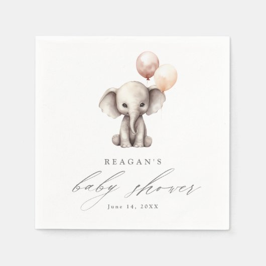 Serviette En Papier Eléphant simple avec ballons Baby shower neutre (Devant)