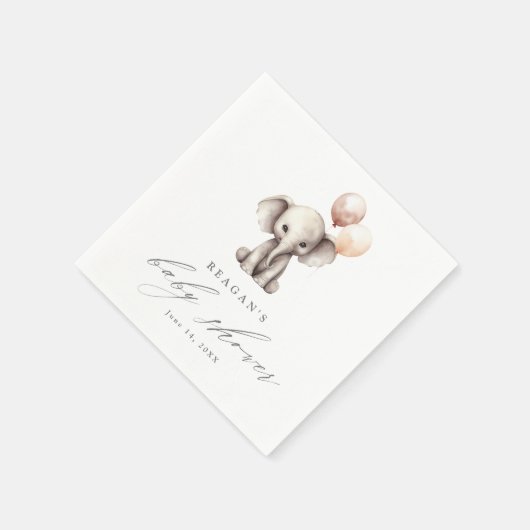 Serviette En Papier Eléphant simple avec ballons Baby shower neutre (Coin)