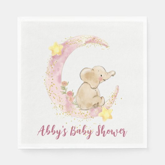 Serviette En Papier Eléphant sur une lune avec Parties scintillant (Devant)