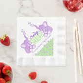Serviette En Papier Eléphant violet vert nom baby shower serviettes (En situation)