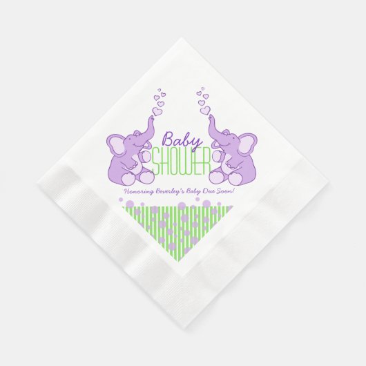 Serviette En Papier Eléphant violet vert nom baby shower serviettes (Coin)