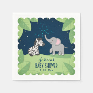 Serviette En Papier Eléphant & Zebra Safari Baby shower serviettes