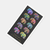 Serviette En Papier Eléphants colorés élégants sur le noir (Coin)