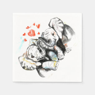 Serviette En Papier Eléphants Couple Love Napkins - Personnalisable