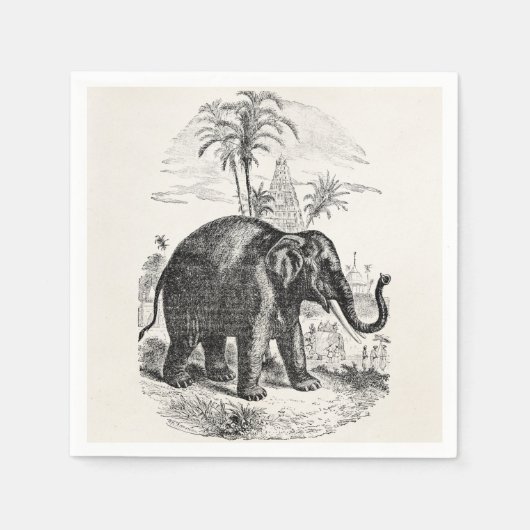 Serviette En Papier Eléphants d'Asie vintage personnalisés (Devant)
