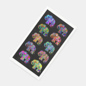 Serviette En Papier Éléphants Ethniques Colorés Élégants sur Fond Noir (Coin)