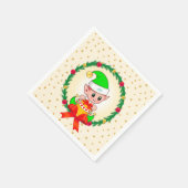 Serviette En Papier elfe de Noël, couronne de pin & étoiles (Coin)