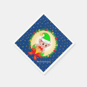 Serviette En Papier elfe de Noël, couronne de pin & étoiles en bleu (Coin)