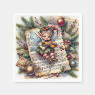 Serviette En Papier Elfe de Noël Jouer un violon