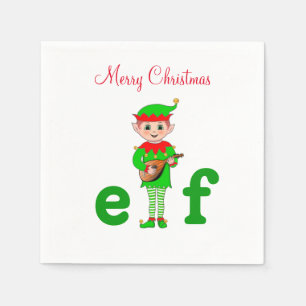 Serviette En Papier Elfe de Noël musical moderne sur fond blanc