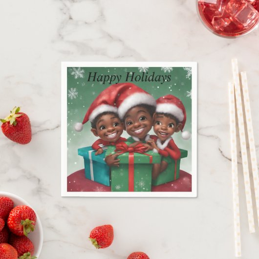 Serviette En Papier Elfs de Noël afro-américains (En situation)