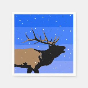 Serviette En Papier Elk bouillonnant en hiver - Art original de la fau