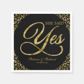 Serviette En Papier Elle a dit oui à l'or noir Fête de fiançailles (Devant)