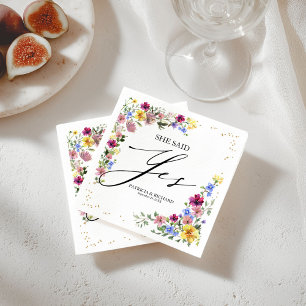 Serviette En Papier Elle a dit oui Boho Fête d'engagement aux fleurs s