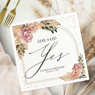 Serviette En Papier Elle a dit oui Boho Floral Engagement 