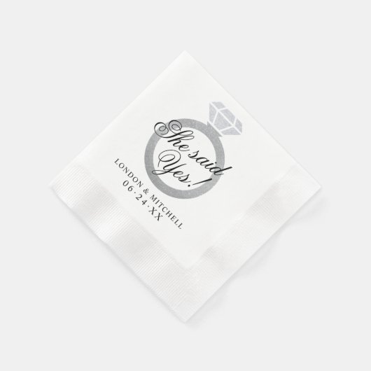 Serviette En Papier Elle A Dit Oui Diamond Anneau Mariage Monogramme (Coin)