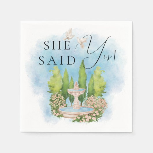 Serviette En Papier Elle A Dit Oui ! Élégante fontaine colombes fleurs (Devant)