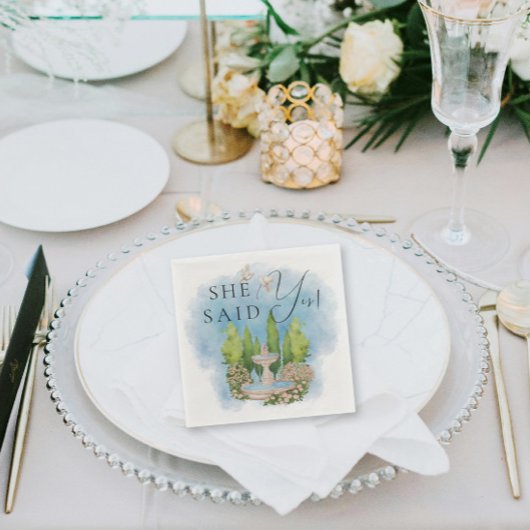 Serviette En Papier Elle A Dit Oui ! Élégante fontaine colombes fleurs