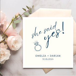 Serviette En Papier Elle A Dit Oui Engagement Partie Dusty Marine
