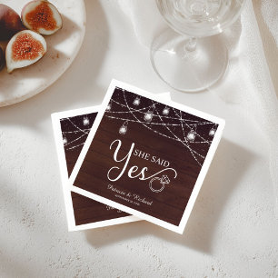 Serviette En Papier Elle a dit oui Fête de fiançailles rustique