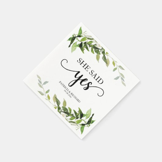 Serviette En Papier Elle A Dit Oui Fiançailles Gold Greenery (Coin)