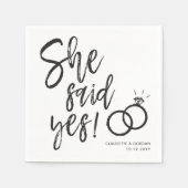Serviette En Papier Elle A Dit Oui ! | Lettres de script de partie d'e (Devant)