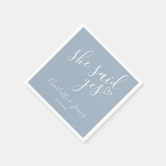 Serviette En Papier Elle A Dit Oui Partie Engagement Dusty Blue (Coin)