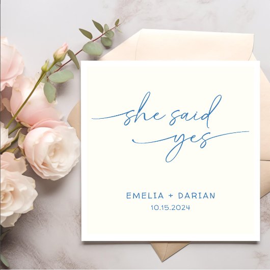 Serviette En Papier Elle A Dit Oui Partie Engagement Dusty Blue