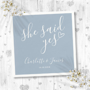 Serviette En Papier Elle A Dit Oui Partie Engagement Dusty Blue