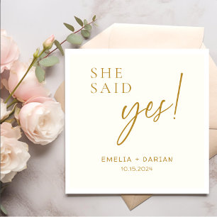 Serviette En Papier Elle A Dit Oui Partie Engagement Dusty Jaune